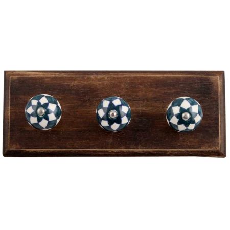 Dark Green Check Ceramic Wooden Hooks